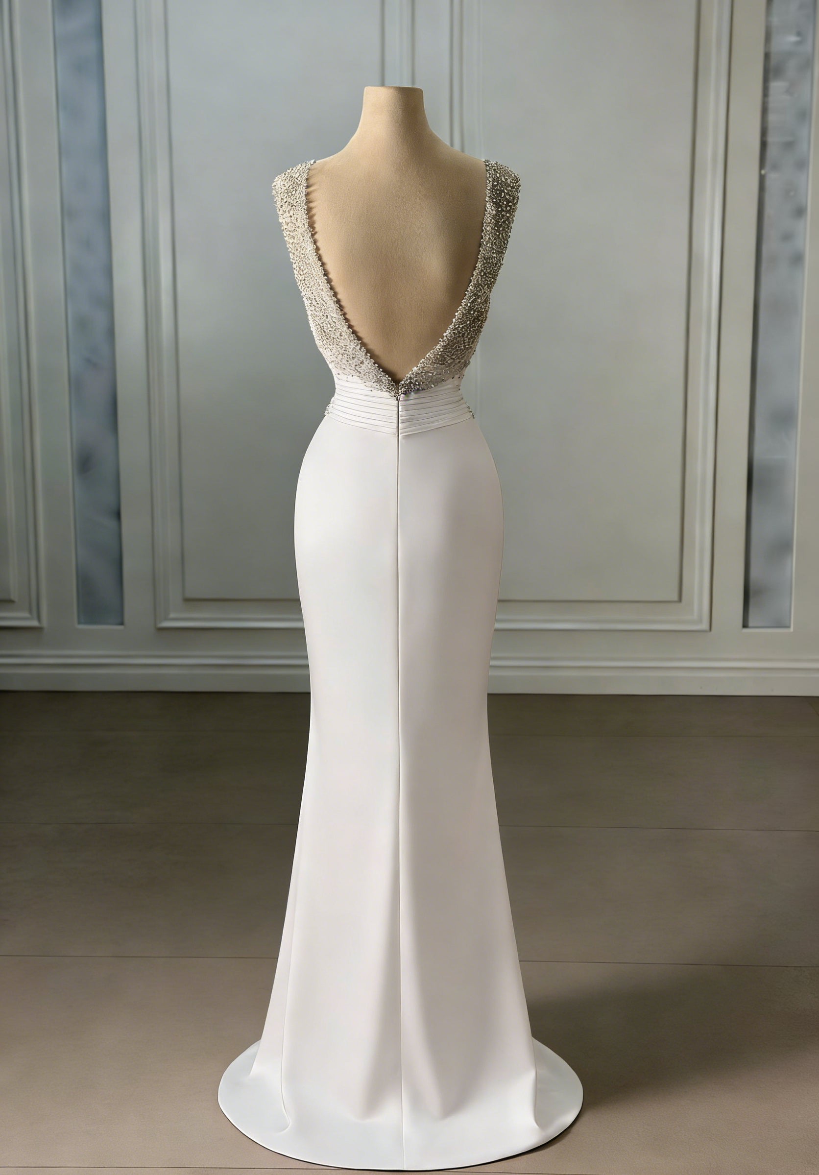 White Wedding Dress Mermaid Sweetheart Spaghetti Sleeveless Panel Train Satin Bridal Gown With Beadings