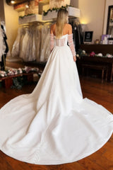 White Wedding Dress Strapless A Line Sleeveless Satin Split Front Bridal Gown With Ruffles