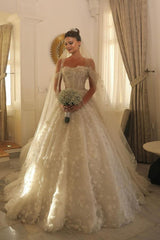 White Wedding Dress Sweetheart Off The Shoulder Sequined Beaded Ball Gown Tulle Bridal Gown
