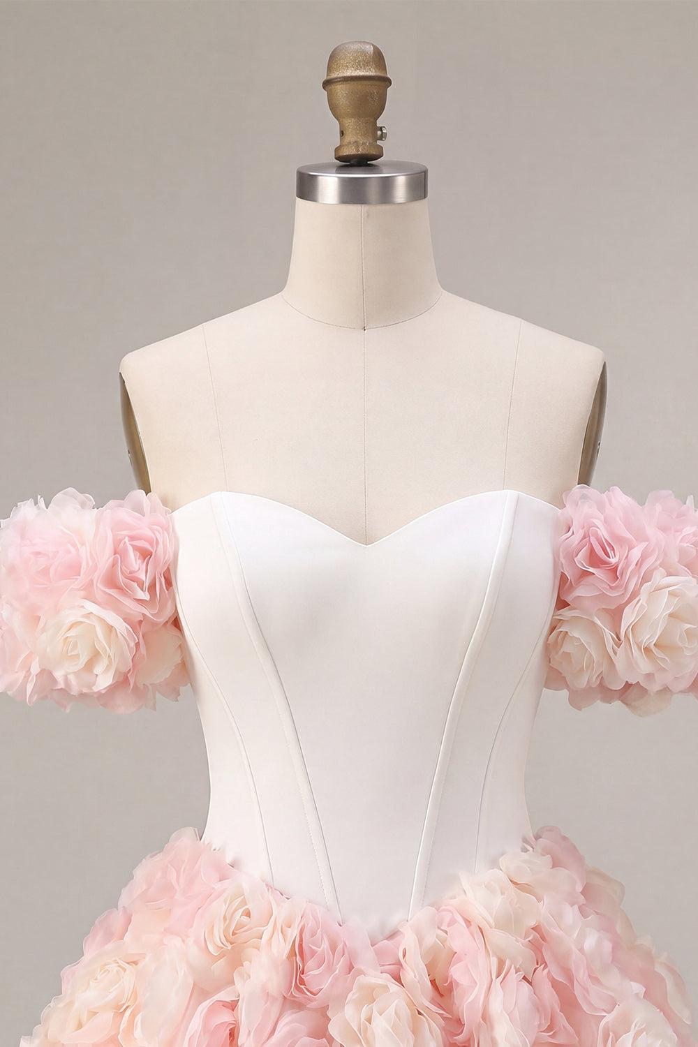 White and Pink A-Line Corset Short Homecoming Dress with 3D Flowers