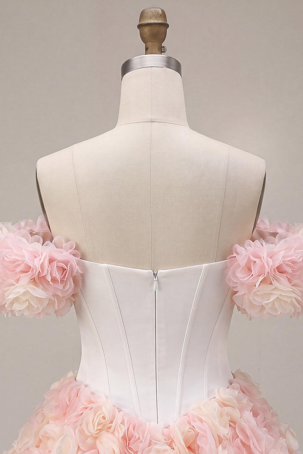 White and Pink A-Line Corset Short Homecoming Dress with 3D Flowers