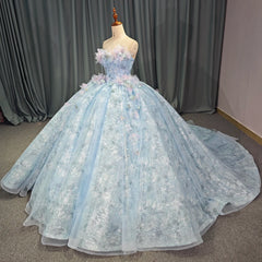 Appliques Beading Quinceanera Dress Beaded Flower Strapless Sweet 15 Dress Lace Up Ball Gown Dress