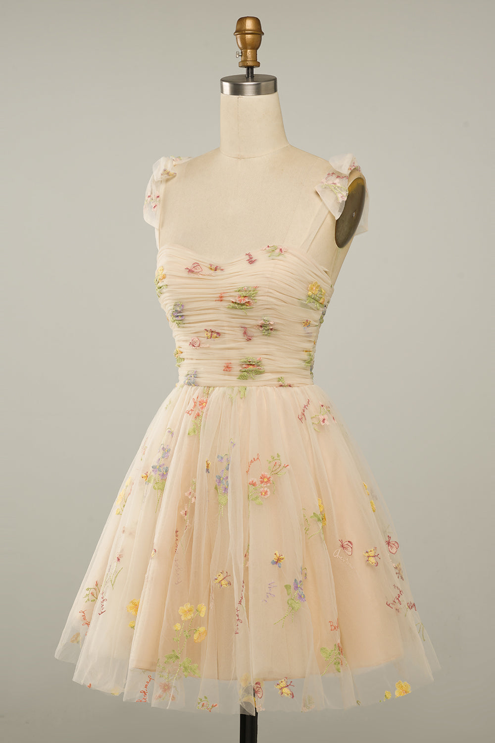 Champagne Sweetheart Homecoming Dress with Embroidery