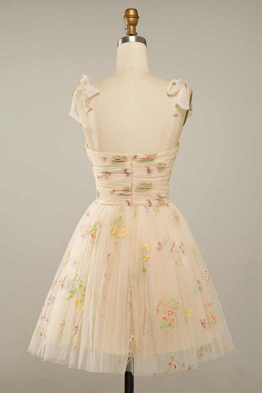 Champagne Sweetheart Homecoming Dress with Embroidery