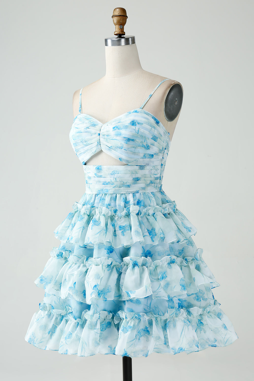 Blue Flower Tiered A Line Short Homecoming Dress