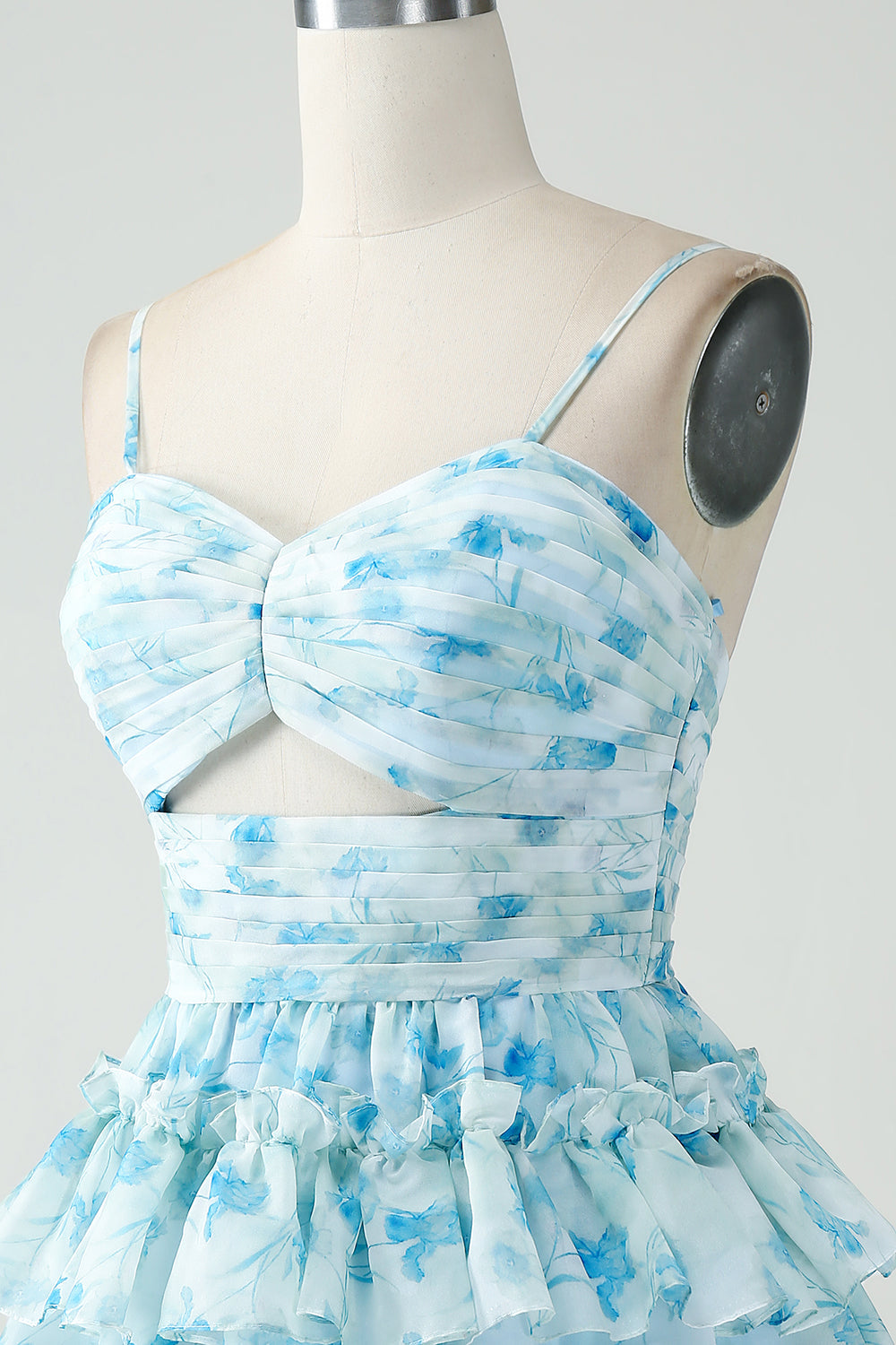 Blue Flower Tiered A Line Short Homecoming Dress