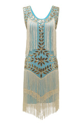 Champagne Gatsby Dress with Sequins and Fringes