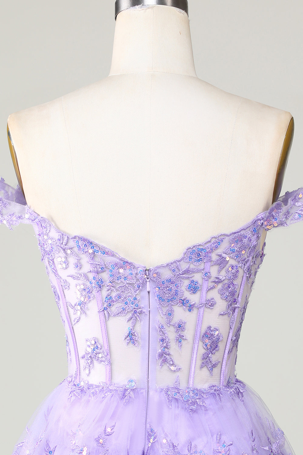 Purple Corset A-Line Tiered Homecoming Dress with Lace