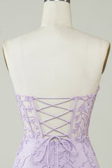 Hot Selling Sweetheart Purple Corset Bodycon Homecoming Dress with Appliques