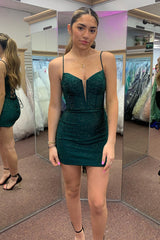 Sparkly Dark Green Corset Beaded Tight Short Homecoming Dress