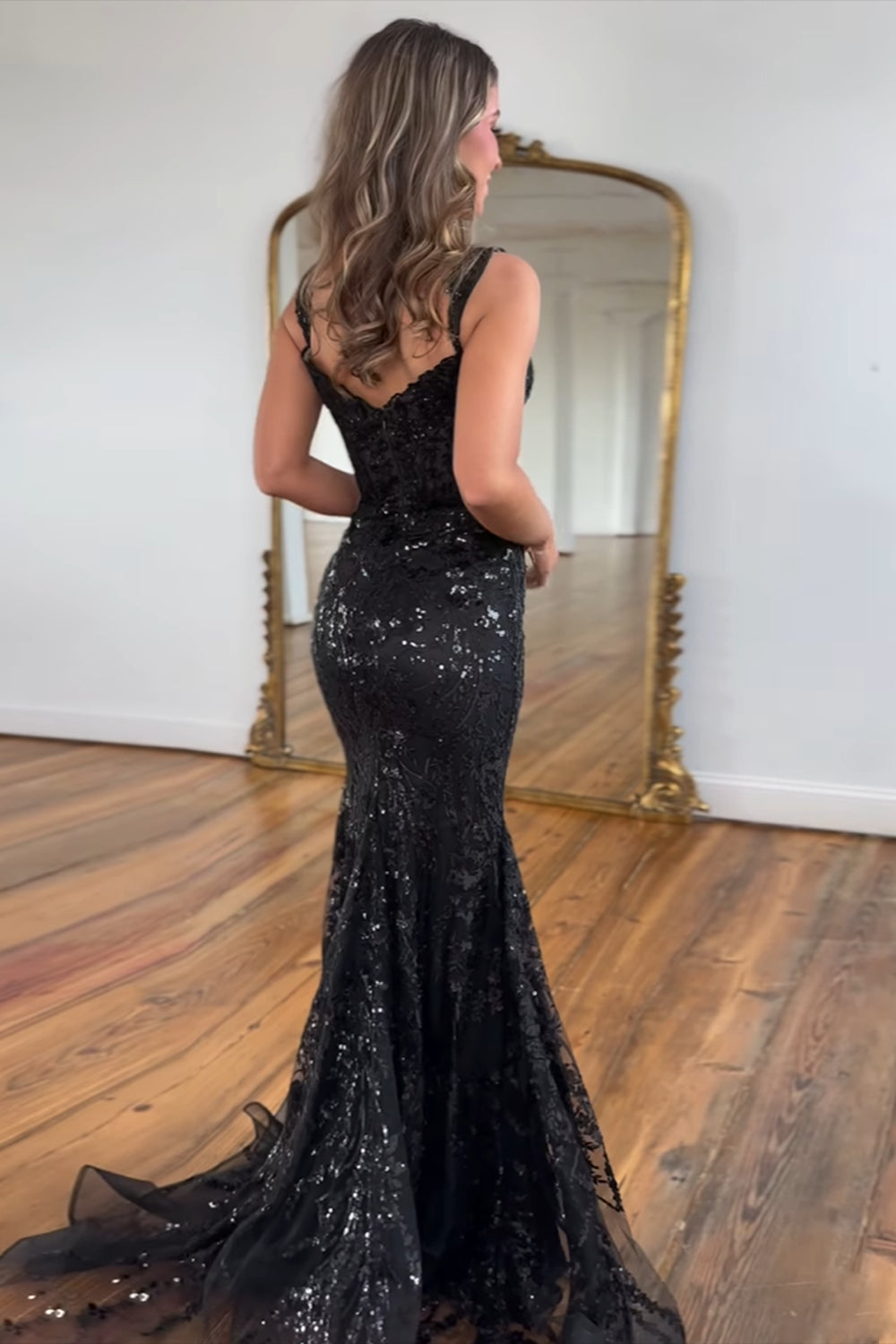 Sparkly Mermaid Off The Shoulder Golden Long Sequins Prom Dress