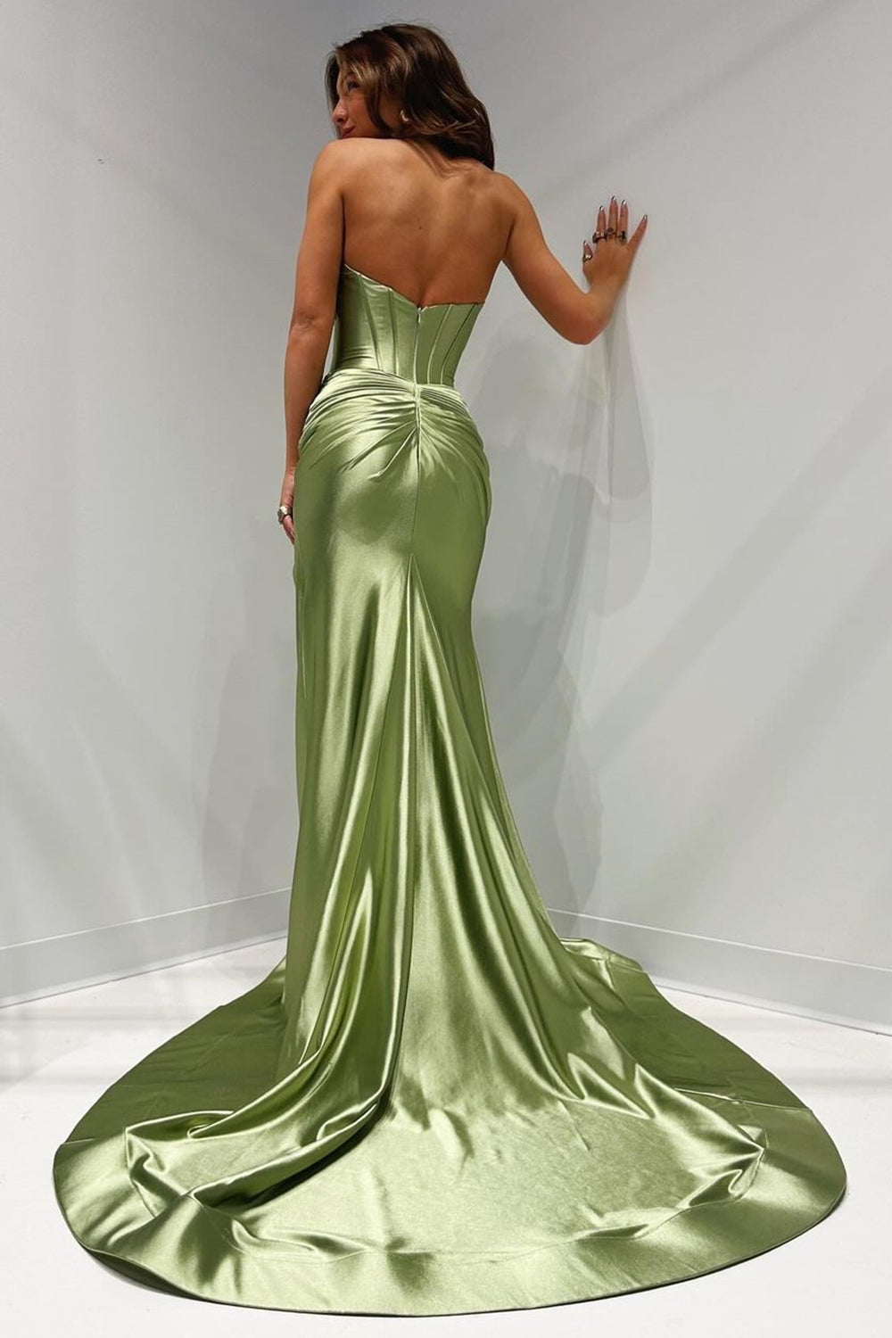 Royal Blue Strapless Mermaid Corset Long Prom Dress With Slit