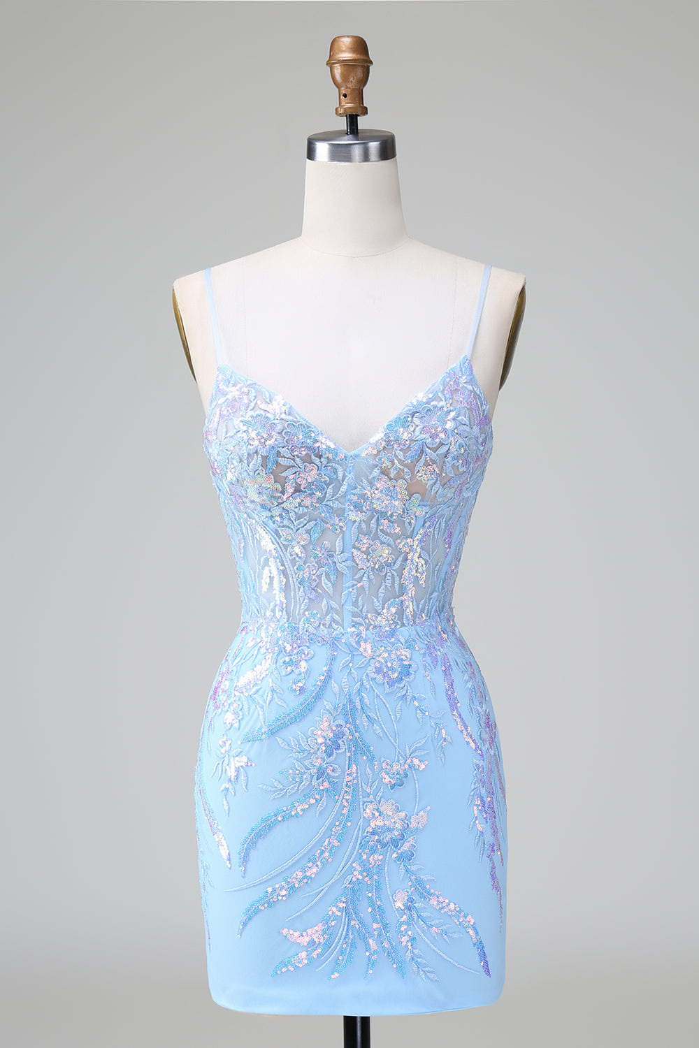 Sparkly Blue Sequins Corset Short Tight Homecoming Dress