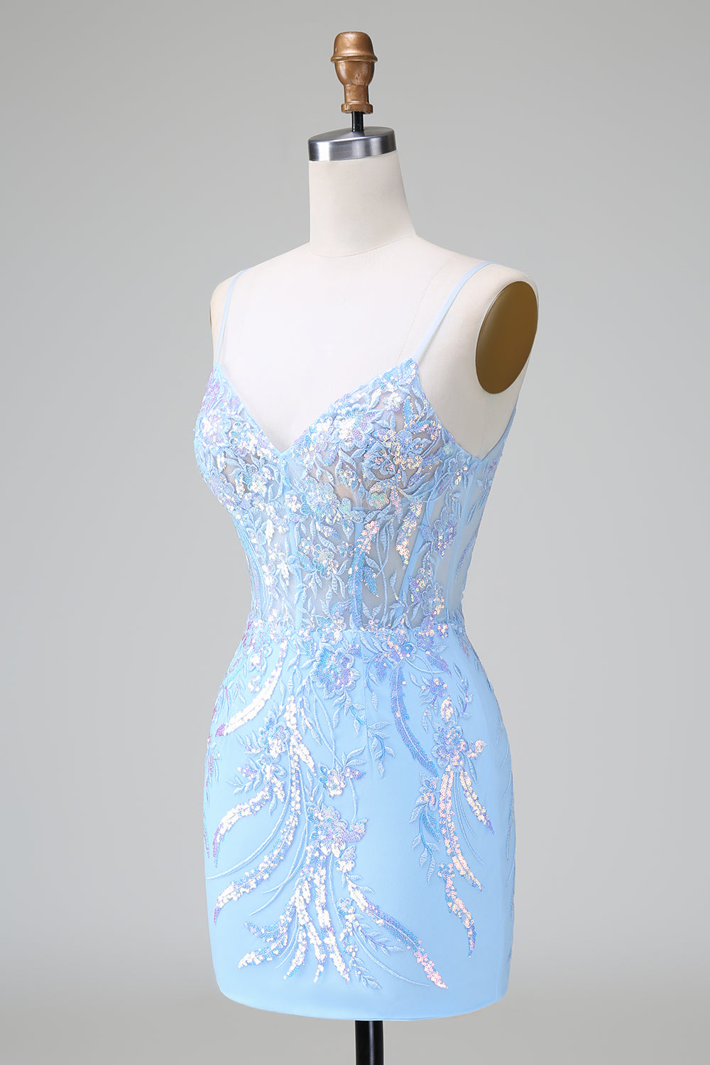 Sparkly Blue Sequins Corset Short Tight Homecoming Dress