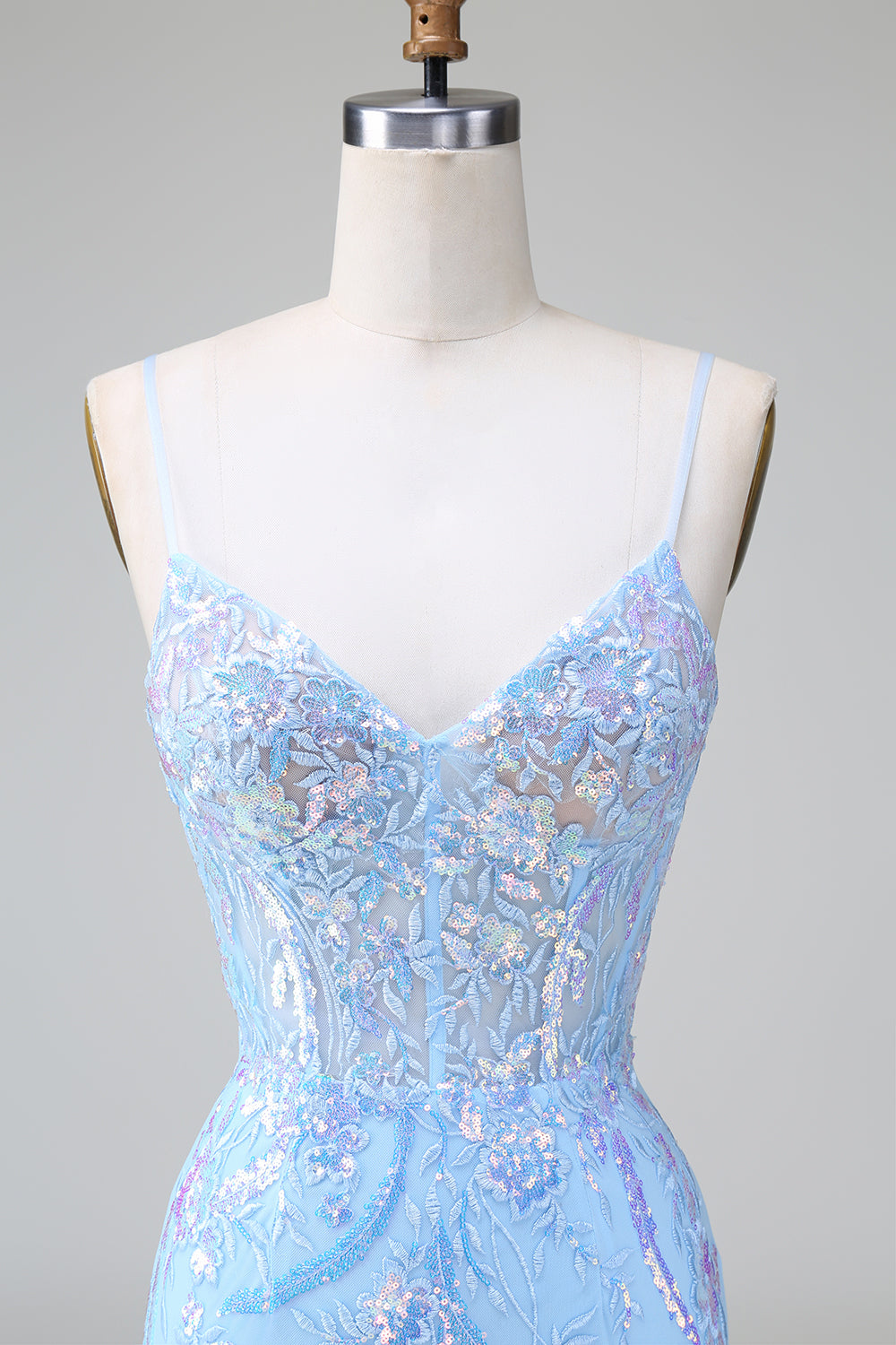 Sparkly Blue Sequins Corset Short Tight Homecoming Dress