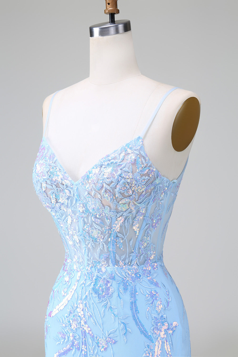 Sparkly Blue Sequins Corset Short Tight Homecoming Dress