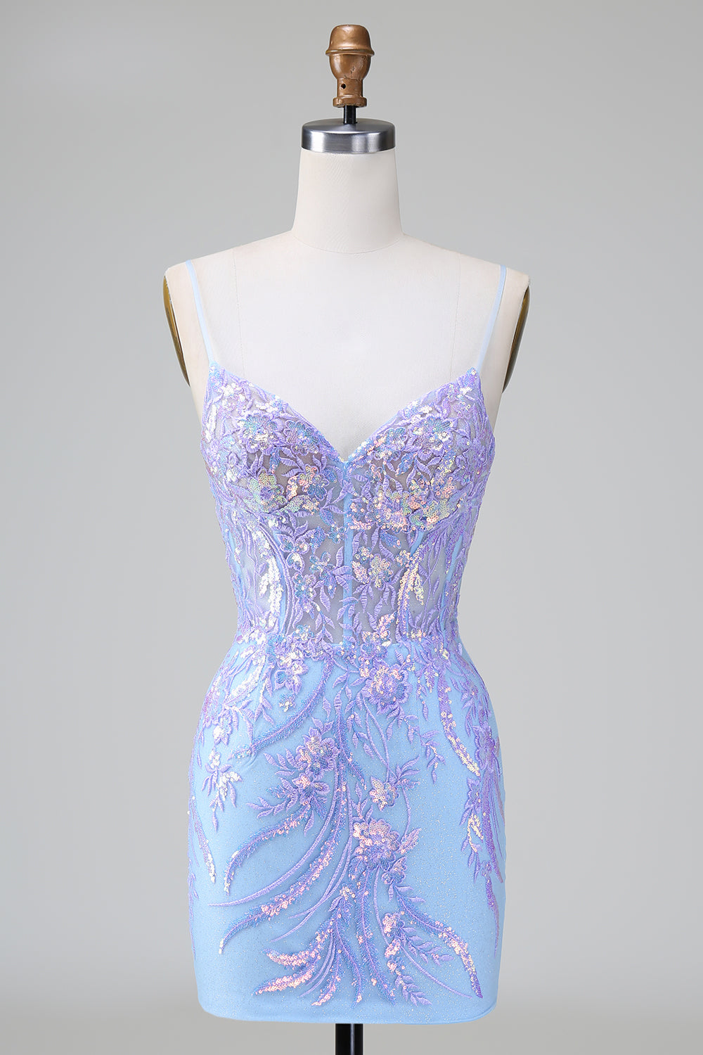 Sparkly Blue Sequins Corset Short Tight Homecoming Dress