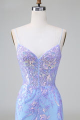 Sparkly Blue Sequins Corset Short Tight Homecoming Dress