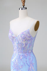 Sparkly Blue Sequins Corset Short Tight Homecoming Dress