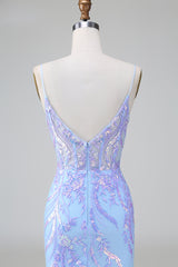 Sparkly Blue Sequins Corset Short Tight Homecoming Dress