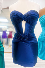 Blue Corset Keyhole Tight Short Homecoming Dress with Ruffles