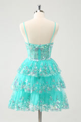 Sparkly Green Tiered Sequins Corset Short Homecoming Dress