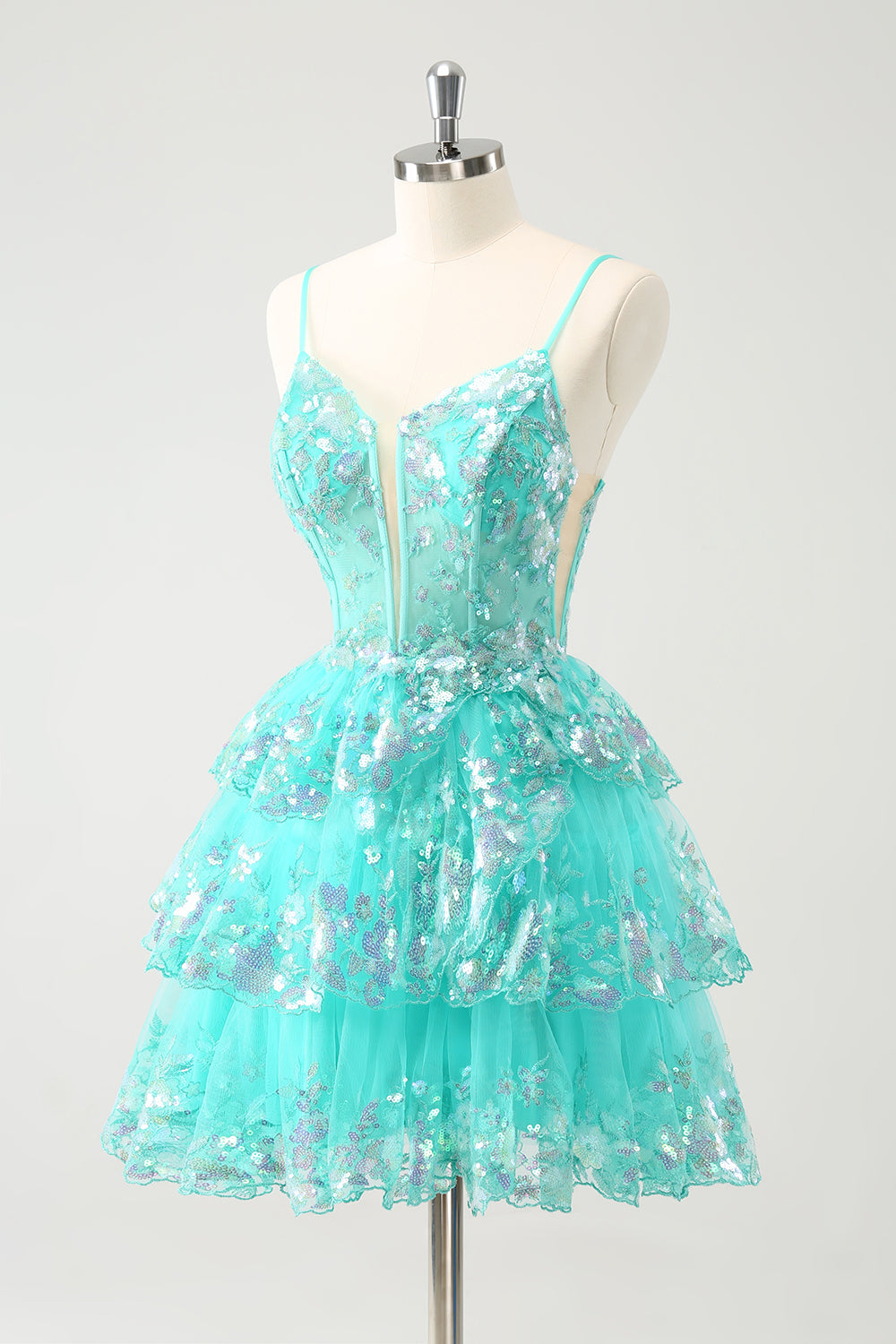 Sparkly Green Tiered Sequins Corset Short Homecoming Dress