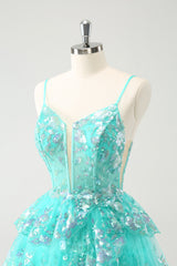 Sparkly Green Tiered Sequins Corset Short Homecoming Dress