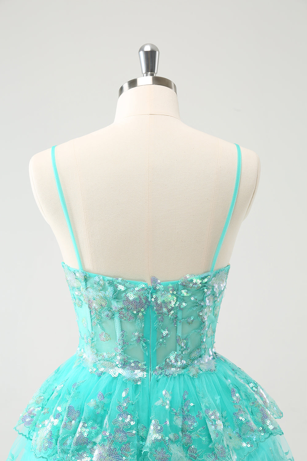 Sparkly Green Tiered Sequins Corset Short Homecoming Dress