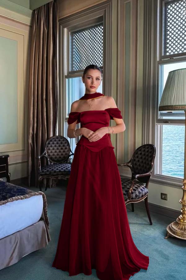 Yellow A Line Prom Dress Off the Shoulder Formal Dress