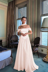 Yellow A Line Prom Dress Off the Shoulder Formal Dress