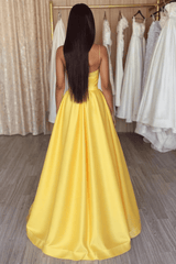 Yellow A Line Spaghetti Straps Evening Dress with Split