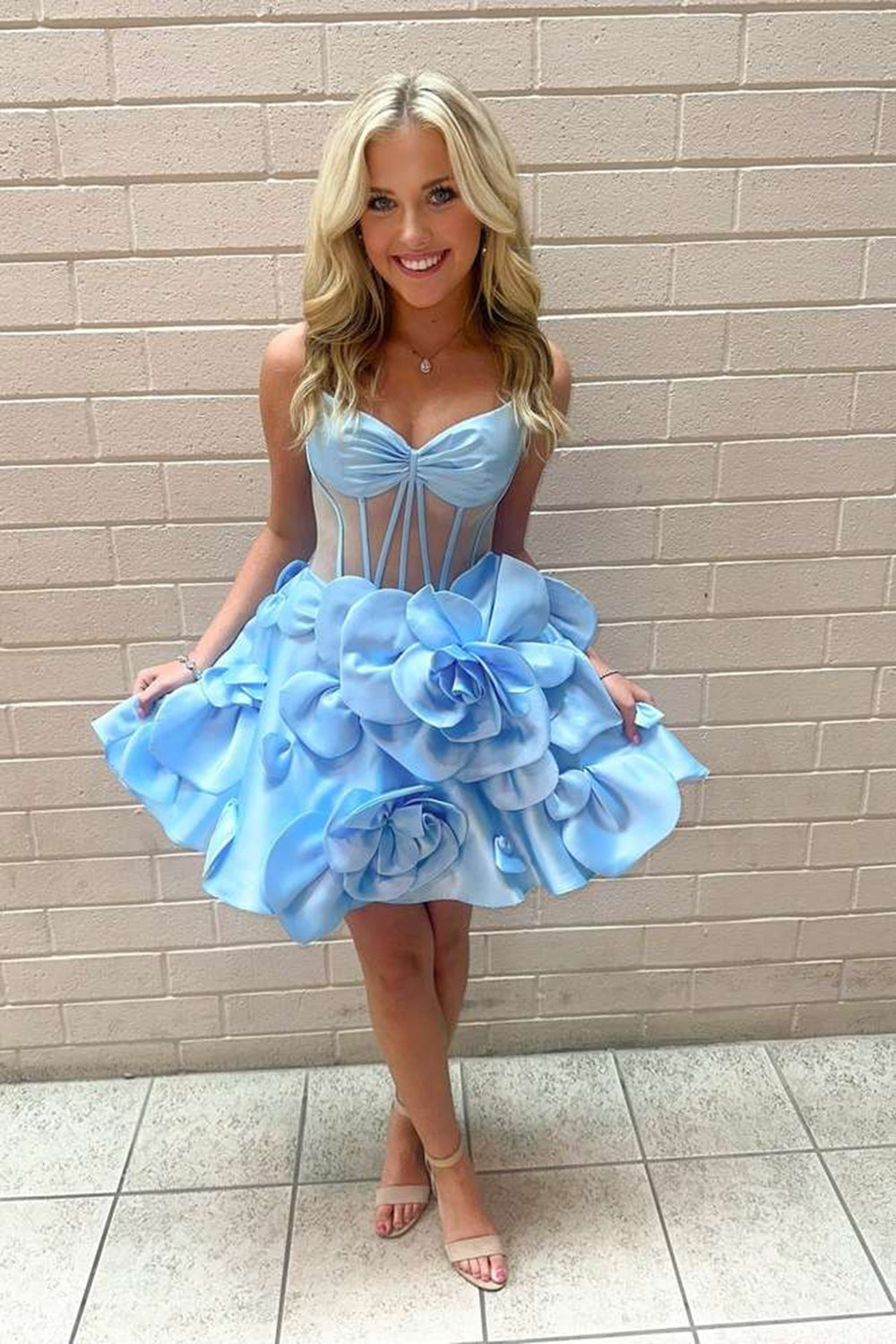 Yellow Homecoming Dress Corset A Line Short Cocktail Dresses With 3D Flowers