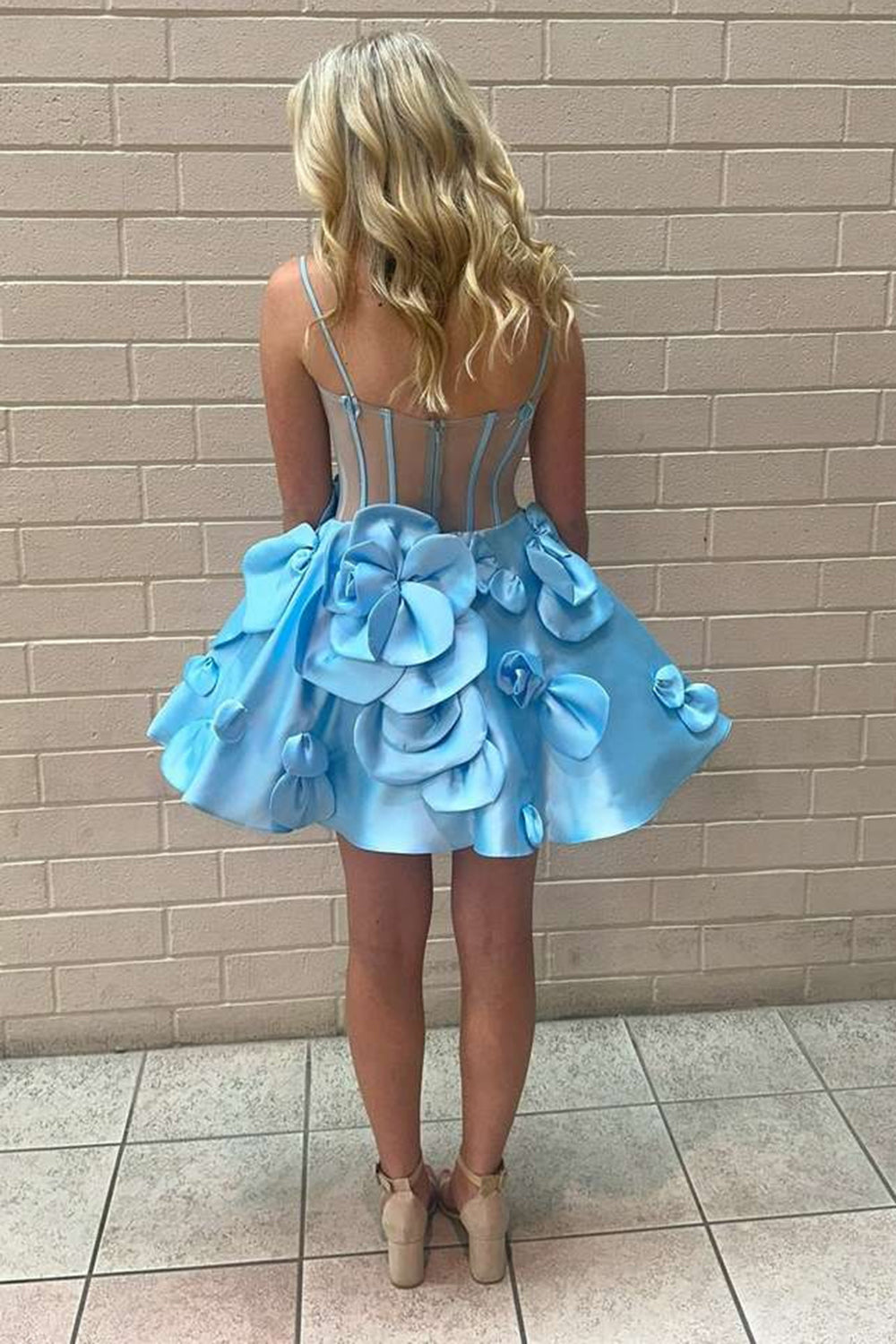 Yellow Homecoming Dress Corset A Line Short Cocktail Dresses With 3D Flowers
