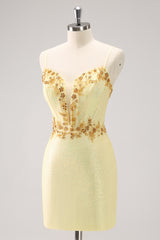 Yellow Homecoming Dress Corset Tight Short Prom Dress with Sequin
