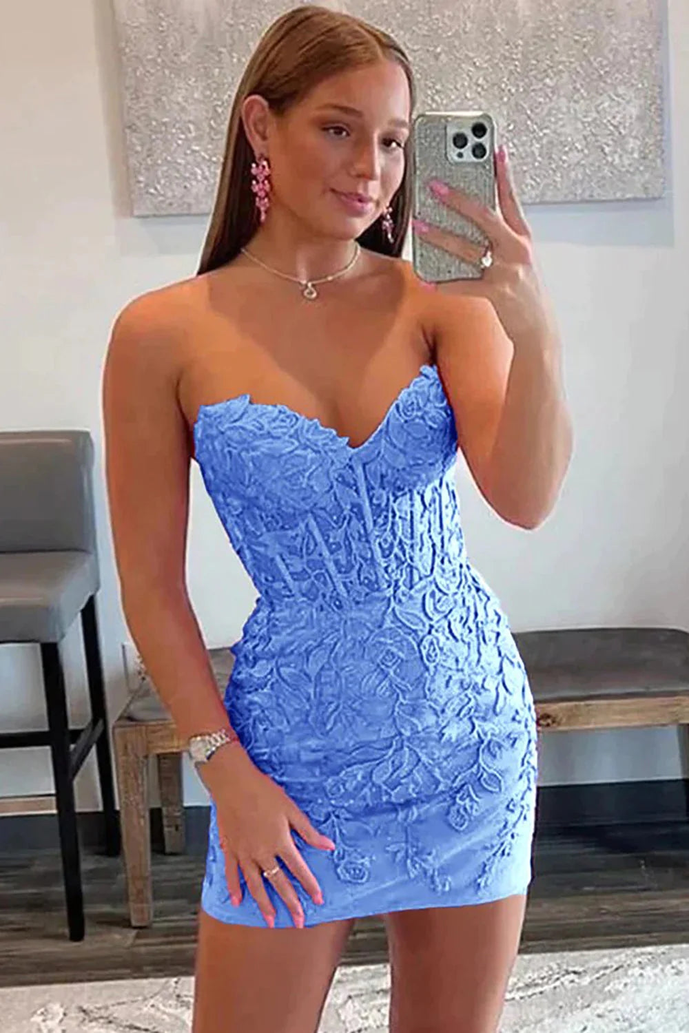 Yellow Homecoming Dress Tight Short Prom Dress with Appliques
