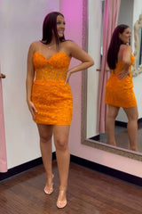 Yellow Homecoming Dress Tight Short Prom Dress with Appliques