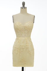Yellow Homecoming Dress Tight Short Prom Dress with Appliques