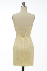 Yellow Homecoming Dress Tight Short Prom Dress with Appliques