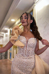 Yellow Mermaid Prom Dress Sleeveless One Shoulder Beaded Formal Dress