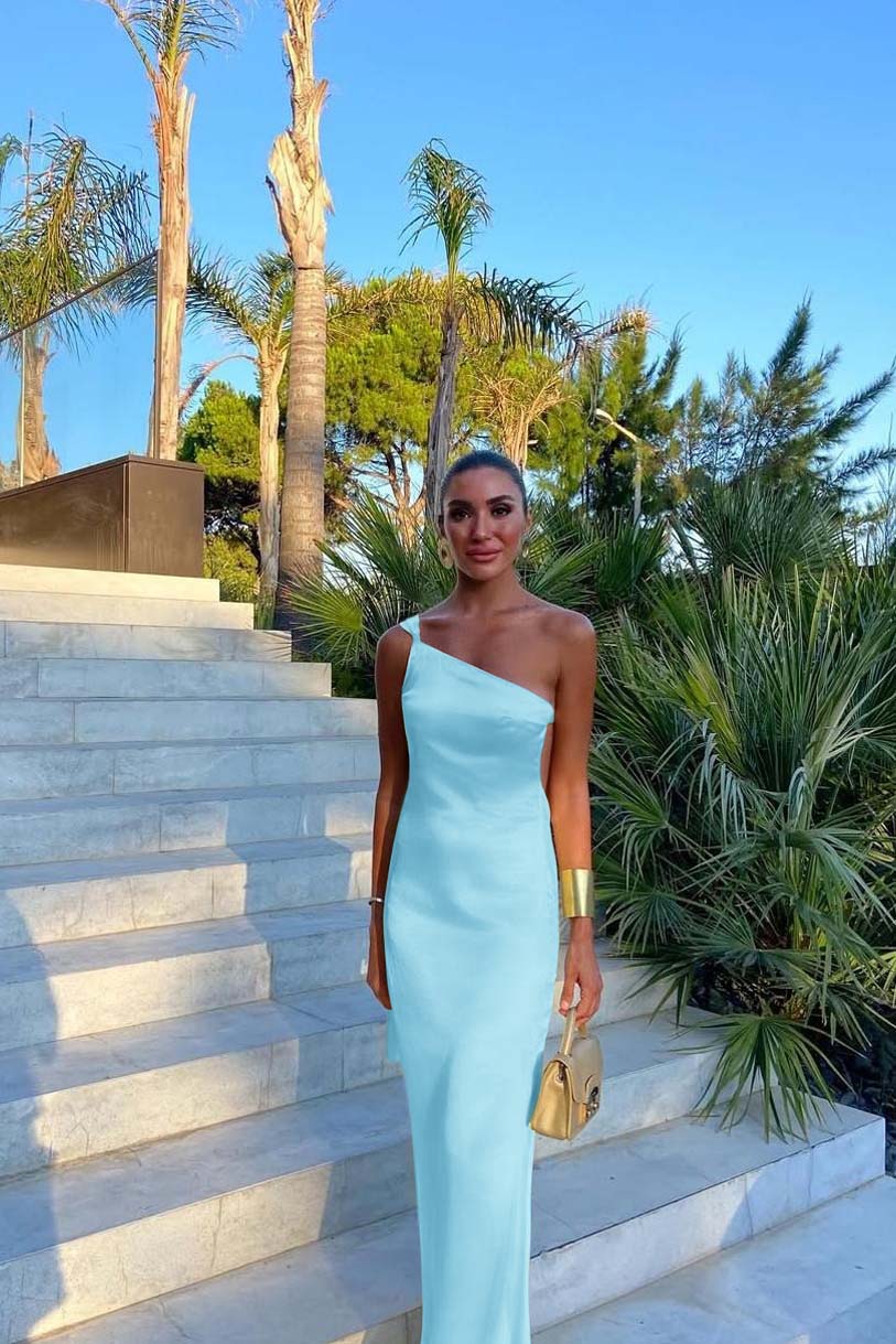 Yellow Mermaid Prom Dress Sleeveless One Shoulder Satin Formal Dress