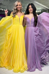 Yellow Prom Dress Off The Shoulder A-Line Chiffon Long Formal Dress