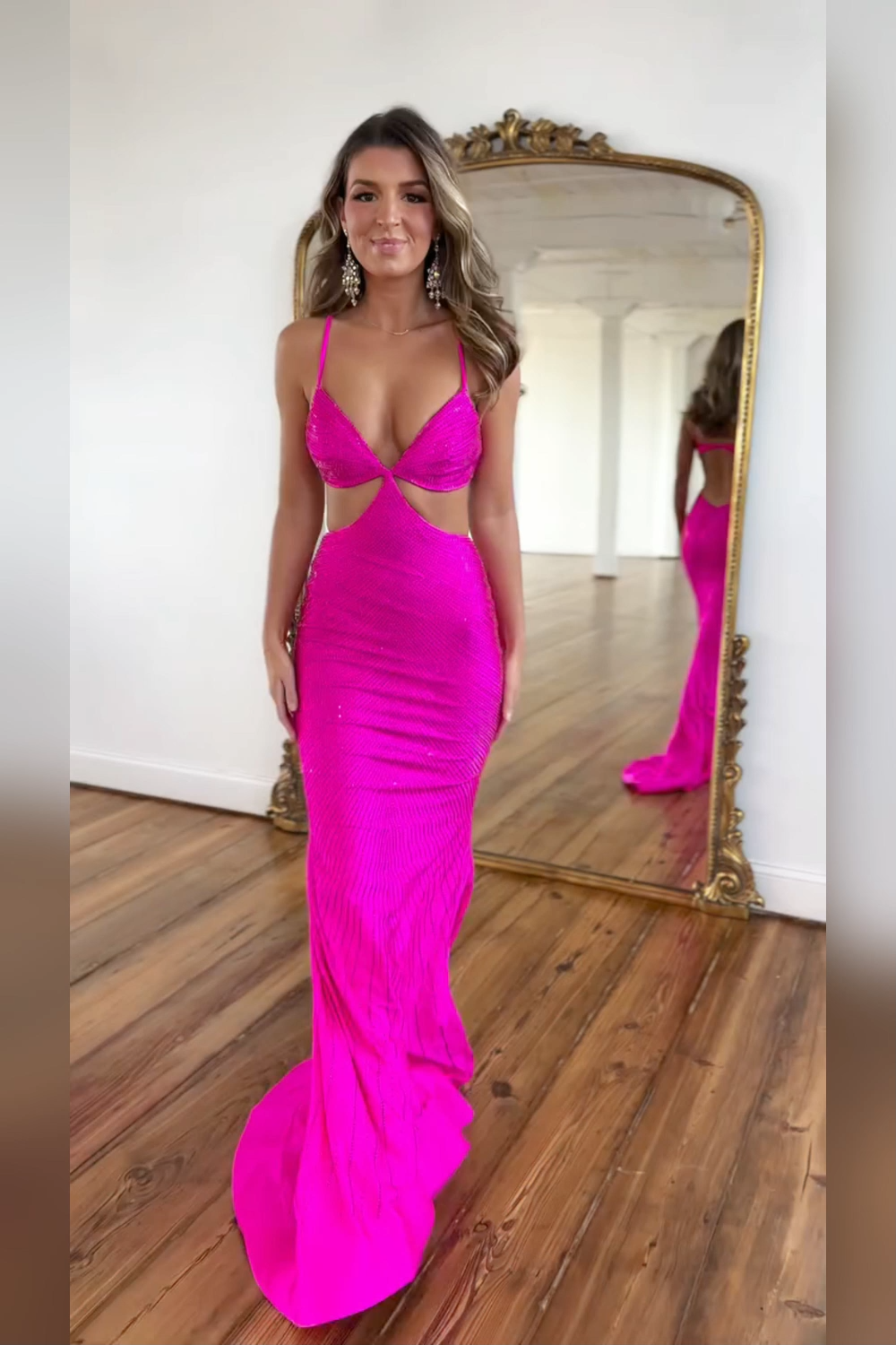 Yellow Prom Dress Spaghetti Straps Mermaid Hollow Out Satin Formal Dress