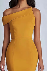Yellow Satin One Shoulder Ankle-Length Formal Dress