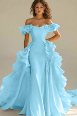 Yellow Sheath/Column Prom Dress Off the Shoulder Ruffled Formal Dress