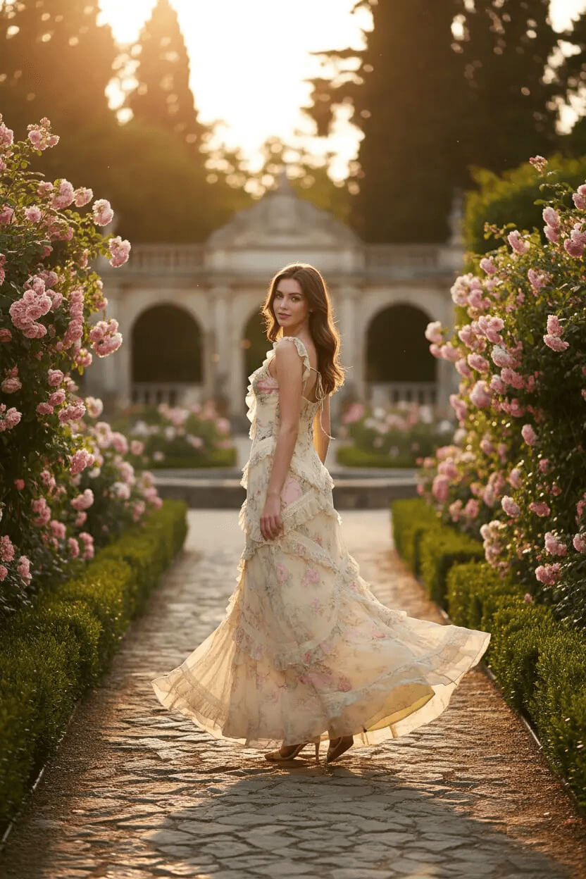 Yellow Floral Printed Prom Dress Sheath/Column Ruffled V Neck Formal Dress