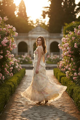 Yellow Floral Printed Prom Dress Sheath/Column Ruffled V Neck Formal Dress