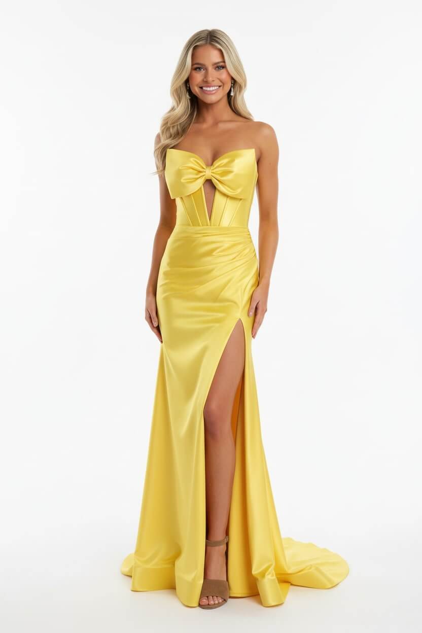 Dreamyannie Corset Red Prom Dress Satin Sweetheart Formal Dress With Slit