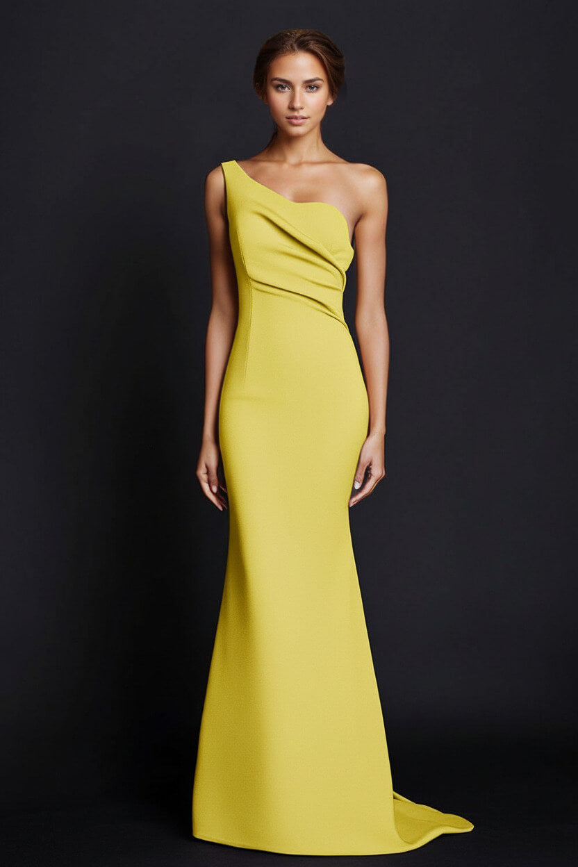 Dreamyannie One Shoulder Khaki Wedding Guest Dress Mermaid Long Formal Dress