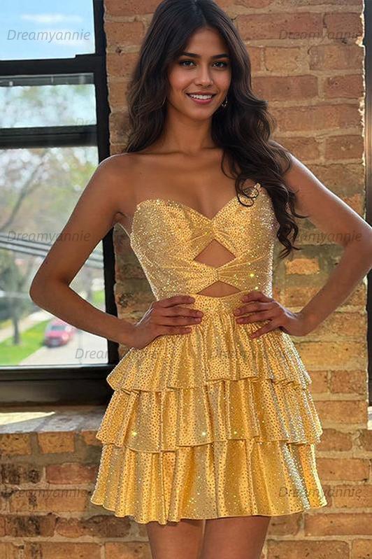 Orange A Line Strapless Sweetheart Satin Homecoming Dress with Keyhole